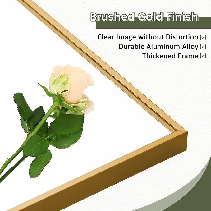 Dewfig Full Length Mirror with Stand, 64" x 21" Free Standing Floor Mirror, Full Body Mirrors, Hanging or Wall Mounted Mirrors for Bedroom, Rectangle Shape, Metal Frame,Gold
