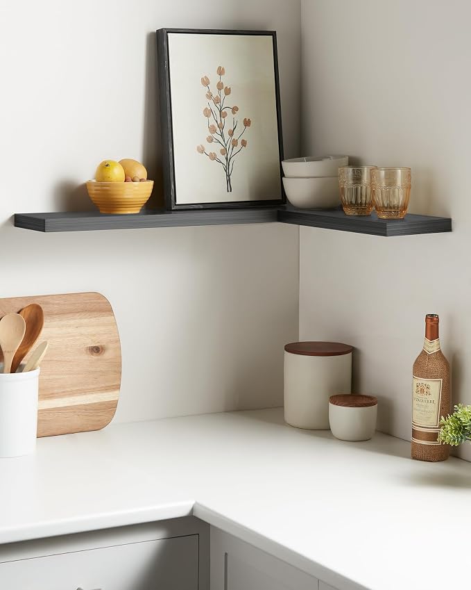 BAYKA Floating Shelves Set of 2, 22.5 inches Rustic Wood Wall Mounted Shelves for Bathroom, Bedroom, Living Room, Kitchen, Hanging Shelf for Books/Storage/Decor,Grey
