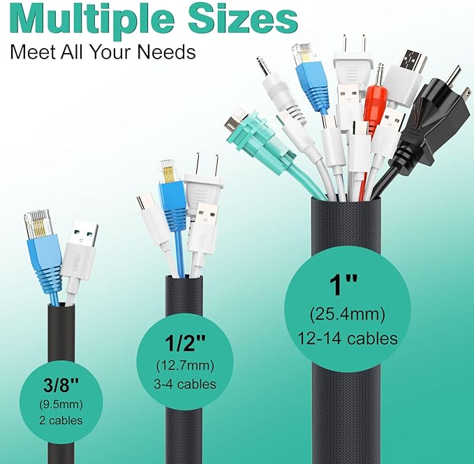 UOMTFAI Dog Cat Cord Protector 10ft - 1/2inch, Flexible Cable Sleeve for Easy Cord Management, Protects Cables from Pets Chewing, Ideal for USB, Power, Audio and Video Cords - Black