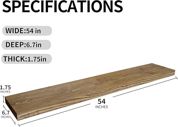 BGMG Wood Floating Shelves for Wall 54 inch Set of 2,Dark Walnut Floating Shelves,Solid Wood Wall Mount Shelves for Bathroom Living Room Bedroom Kitchen Farmhouse -54x6.7x1.75 inch
