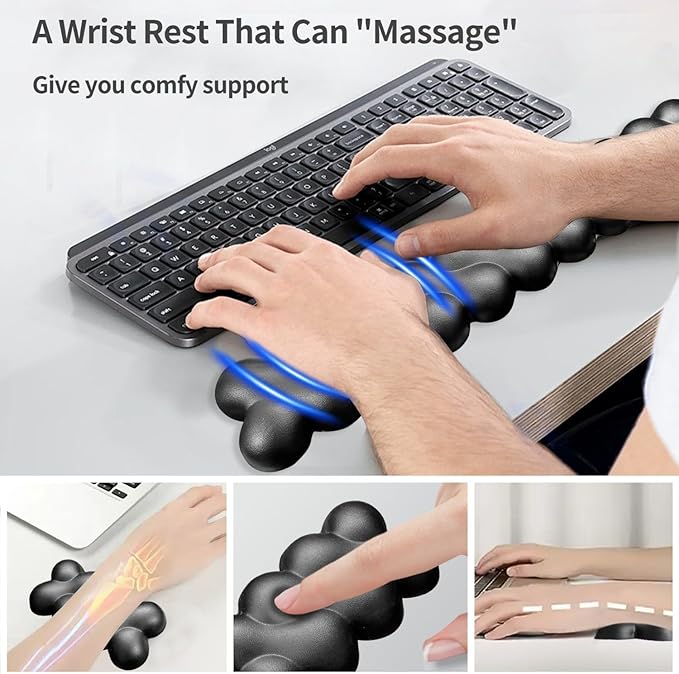Wrist Rest for Keyboard and Mouse, Upgrade Enlarge Mouse Pad Wrist Rest, Ergonomic Memory Foam, Non-Slip Base for Computer Gaming & Office Work, 2 Piece Set, Clouds Black (17.71x3.15+6.29x3.15 inch)