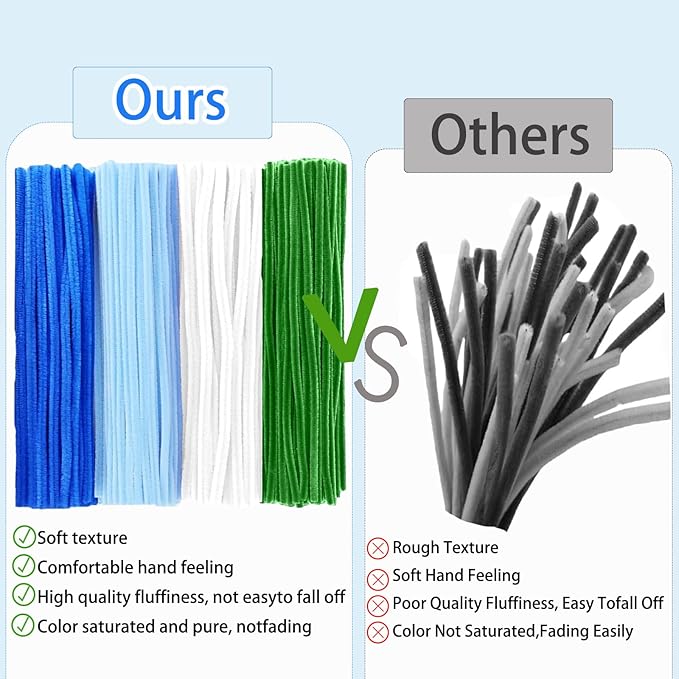 Pipe Cleaners Flower Craft Kit,Chenille Stems Craft DIY Bouquet Making Set with Floral Wires, Gardening Tape, Stamens & Ribbon for Home Decor-Holiday Decorations,Gifts - 400 Pcs (Blue)
