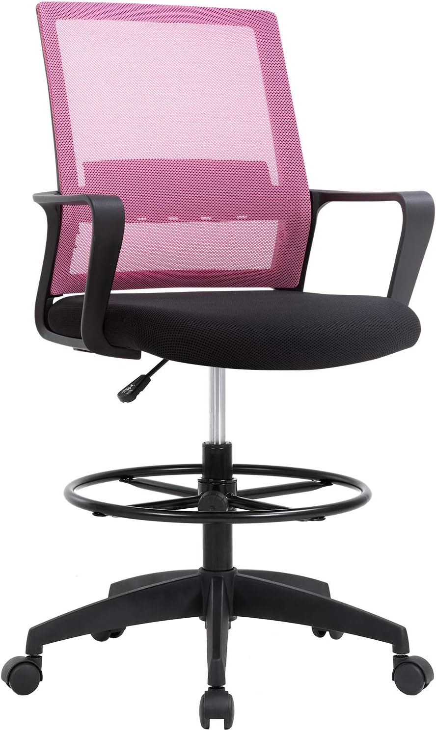 Skiennix Drafting Chair - Adjustable Tall Office Chair with Lumbar Support & Footrest | Pink