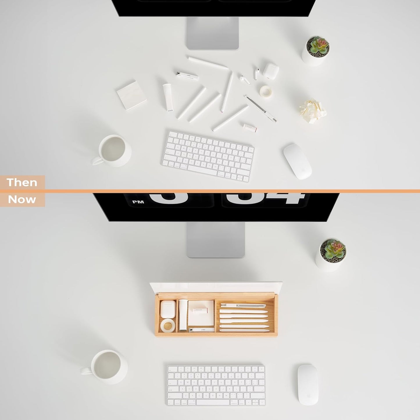 Yeoux Glass Desktop Whiteboard - Aesthetic Dry Erase Board with Wood Organizer & Drawer for Office
