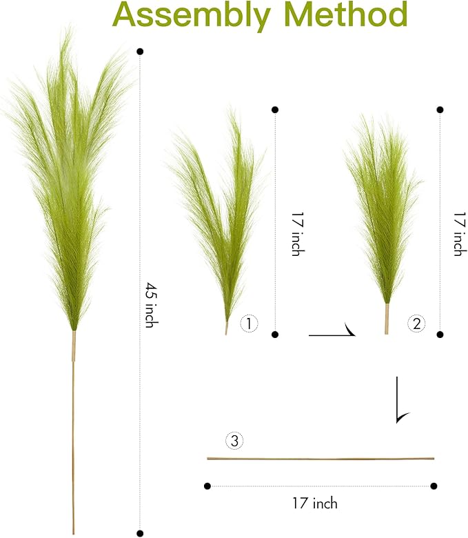 9 Pcs 45" Tall Pampas Grass Green Decor, Long Stem Artificial Flower Floor Vase Large Faux Floral Pompas Fake Plants Dried Bouquet Arrangement Vase Filler for Boho Home Wedding Decoration