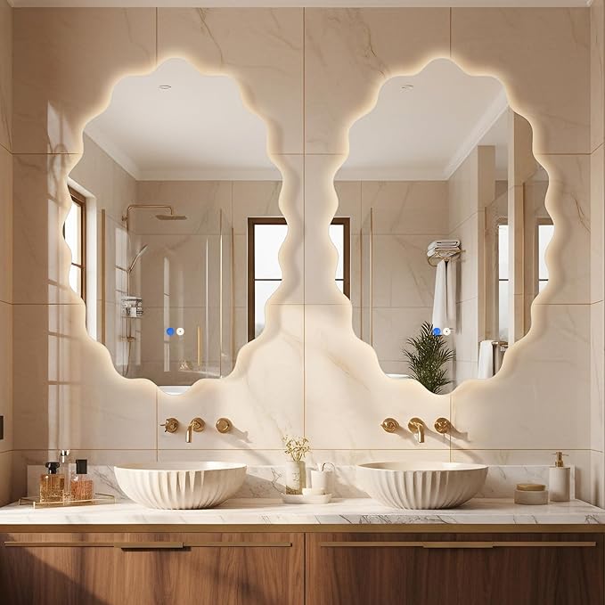 Oval Wavy Led Bathroom Mirror- Vanity Mirror with Lights IP54 Enhanced Anti-Fog,Single Piece 22"x30" 3 Colors Dimmable, Memory,Tempered Glass,UL Listed