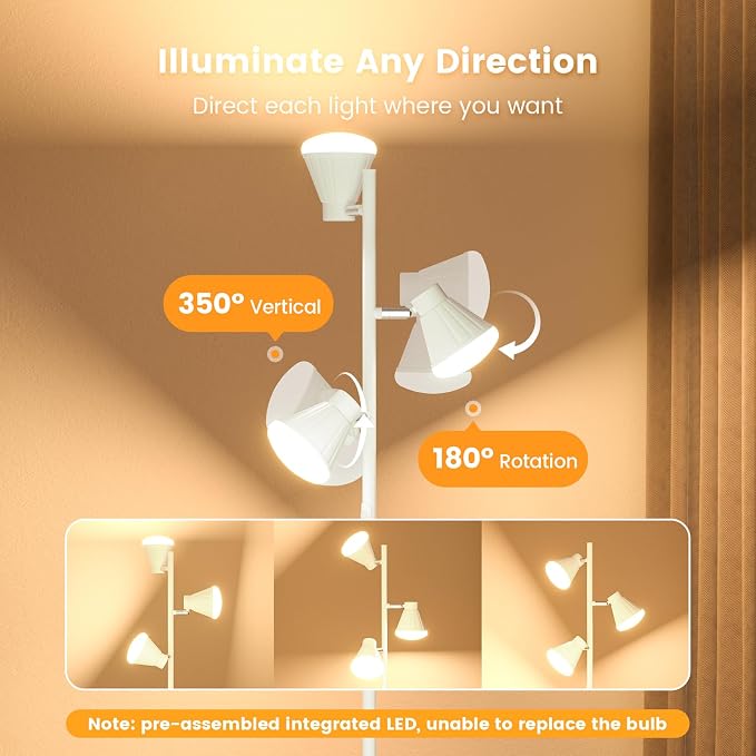 SIBRILLE 36W LED Tree Floor Lamp, Dimmable Tall Standing Lamp with Remote & Touch Control, 4 Color Temperatures Bright Floor Lamp, 3 Rotatable Light Modern Floor Lamps for Living Room Bedroom Office