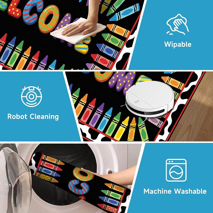 Welcome Crayon Area Rug 2'x3' Colorful Alphabet Rugs for Entryway Bedroom Living Room Nursery Playroom Classroom Home Decor Non-Slip Washable Carpet Kids Floor Mat