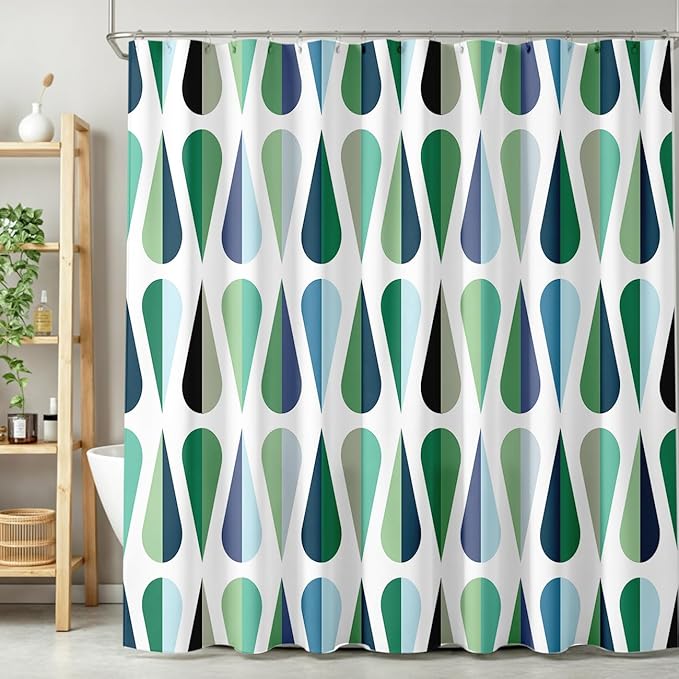 Mid Century Modern Shower Curtain,Retro Geometric Drop Shapes Art Style Shower Curtains Set for Bathroom Fabric Decorative Bath Curtain Washable Curtain Hooks, 72x72”