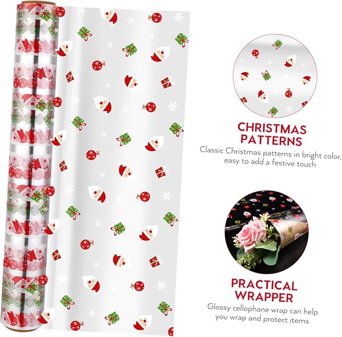 Alipis Christmas Cellophane Wrap Santa Clause Treat Bags Xmas Pattern Wrapping Paper Wrapper Sheet for Crafts Fruit Basket Packing