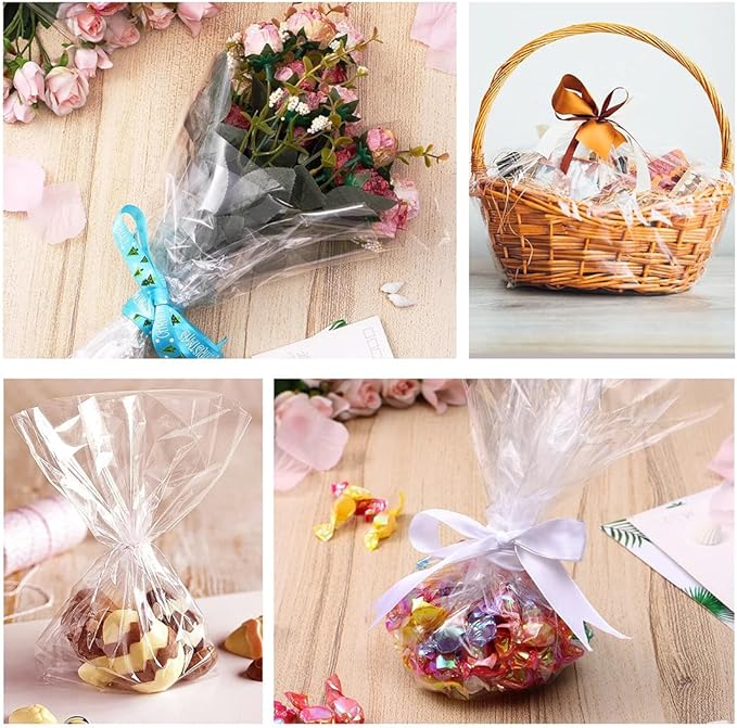 SMART&CASUAL 16" x 150' Clear Cellophane Wrap Roll 3 Mil Thick Wrapping Plastic Film for for Gift Basket Treats Goodie Bouquet Flower Wrapping Covering Packing Supplies