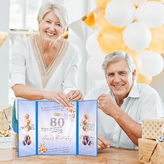 Blue Gold Birthday Party Decorations,18" x 12" Creative Birthday Decorations Guest Sign in Book Alternative,Birthday Gift for Men and Women of All Ages, Happy Birthday Party Supplies