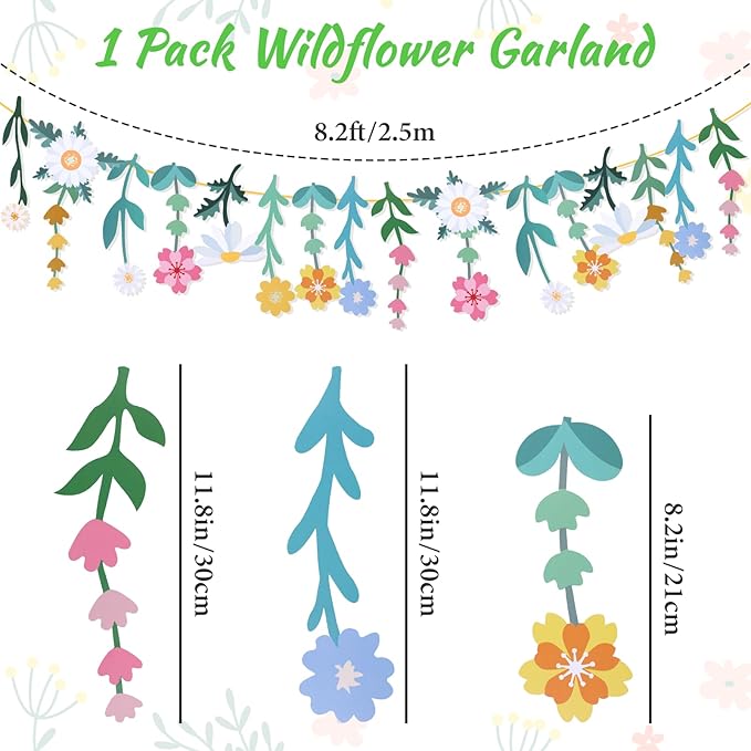 Wildflower Garland Flower Banner for Wildflower Party Decorations Floral Daisy Banner for Spring Party Supplies Baby Shower Decor Birthday Tea Party Decorations Wedding Decor