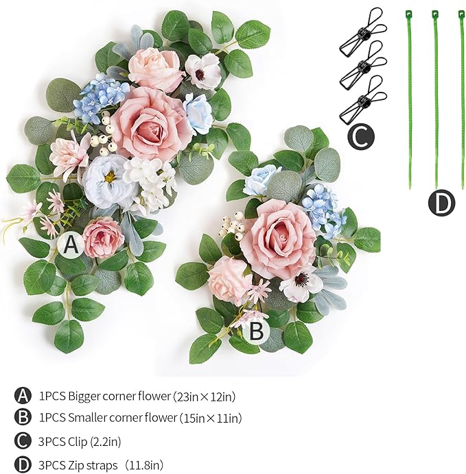 WEIERYUE(Pack of 2 Artificial Flowers Decorations,Artificial Arch Backdrop Garlandfor Ceremony Party Reception Entrance Welcome Easel Door Floral Decor Wall Home Entryway Outdoor (Soft Blue Powder)