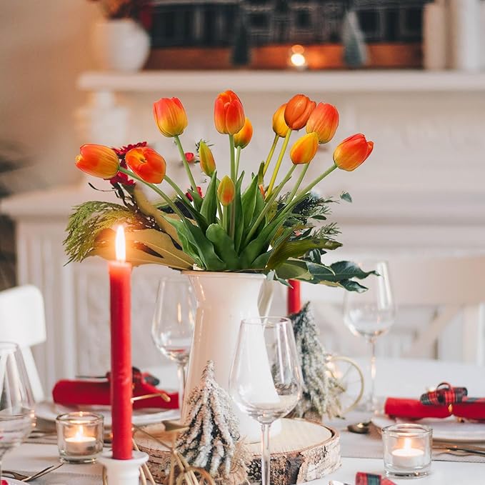 10 Pcs Fake Tulips Tulips Artificial Flowers Real Touch Fake Flowers Artificial Flower Bouquet for Home Table Party Wedding Decoration(Orange)