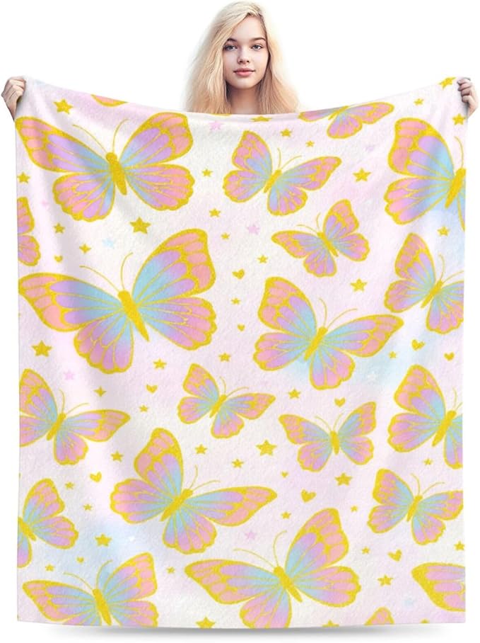 Butterfly Blanket for Women Butterflies Throw Blanket Soft Cozy Fleece Fuzzy Stuffed Plush Flannel Animal Gifts for Girls Kids Adults 50"X60"