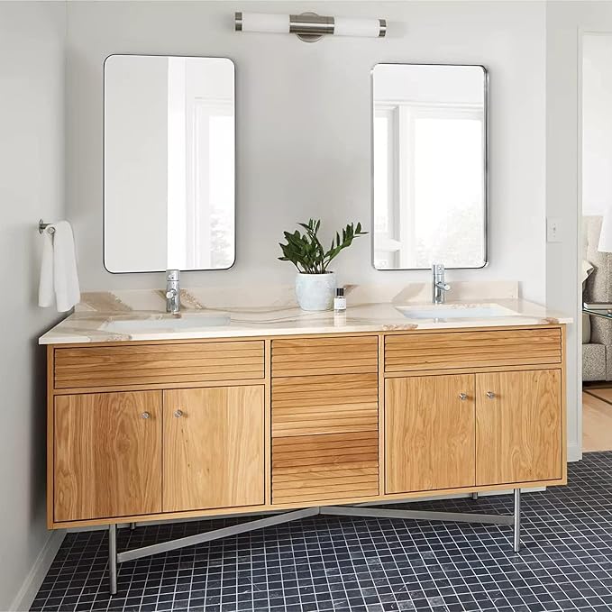 ANDY STAR 30"x48"Chrome Bathroom Mirror, Large Wall Mirror for Bathroom, Rounded Rectangle Mirror in Premium Stainless Steel Metal Frame Hangs Horizontal Or Vertical