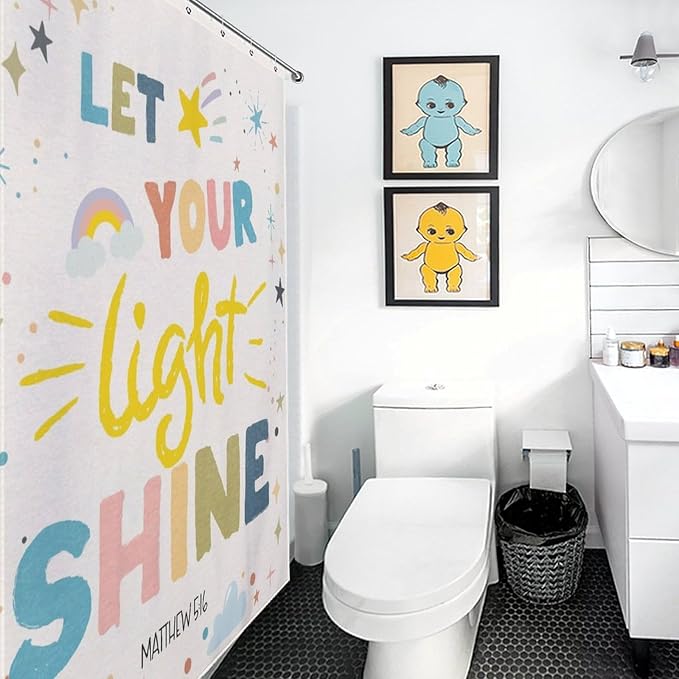 Rainbow Shower Curtain, Boho Cute Inspirational Motivational Quotes Rainbow Colorful Pastel Baby Kids Girls Waterproof Fabric Bathroom Shower Curtain Set with Hooks, 72"x84" Inch
