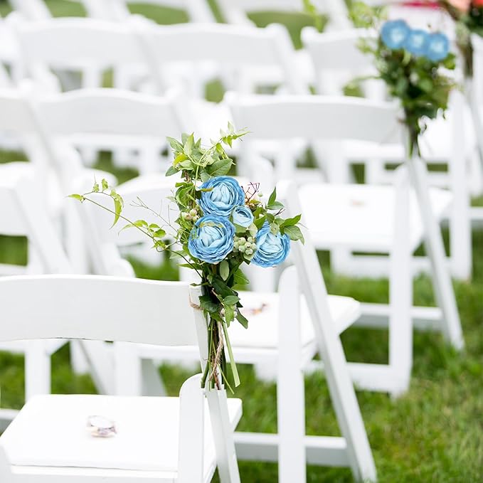 Blue Ranunculus Artificial Flowers 3PCS 18 Heads Faux Silk Peonies with Stems Real Look Faux Ranunculus for Centerpieces Arrangements Wedding Party Home Decoration(Blue)