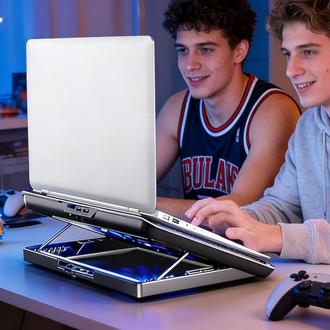 Laptop Cooler, Adjustable Riser Stand, Aluminum Quiet Fan Heat Dissipation -Device Use Ergonomic Design for Laptops Notebooks Tablets Phones Books Desk Home Office Dorm Lightweight