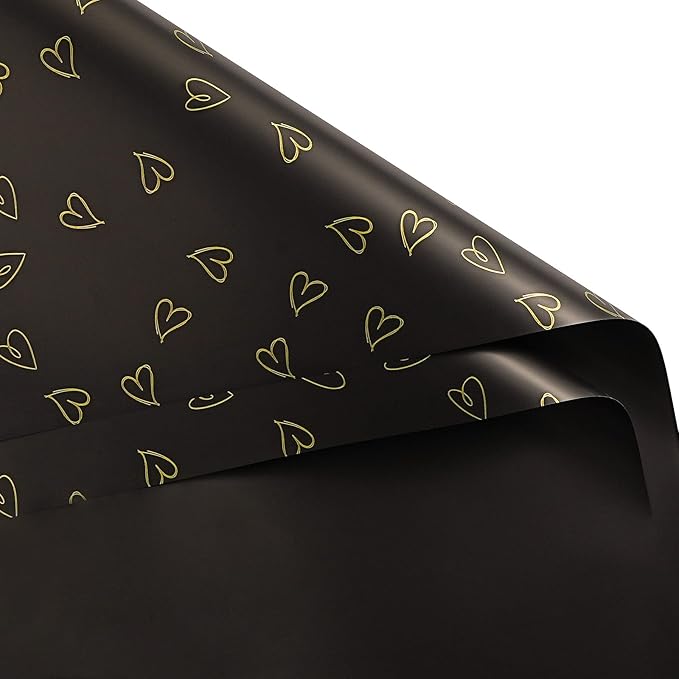 WRAPAHOLIC 20 Sheets Flower Wrapping Paper - 22.8 x 22.8 inch Black Love Design Water-Resistant Floral Bouquet Wrapping Paper, Florist Supplies Packaging for Wedding Birthday Gift DIY