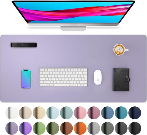 Aothia Leather Desk Pad Protector - Large Non-Slip PU Leather Mat | Waterproof Writing Pad (23.6" x 13.7", Lavender)
