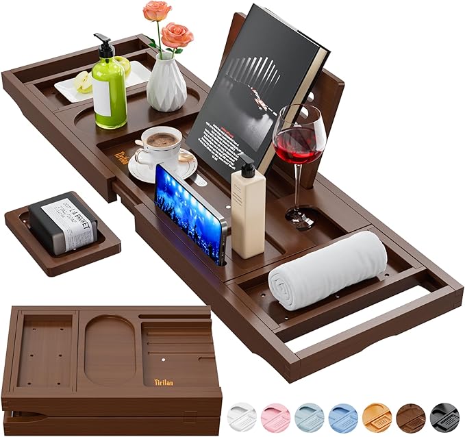 Bathtub Trays for Tub,Bath Tray, Foldable Bathtub Caddy,Brown