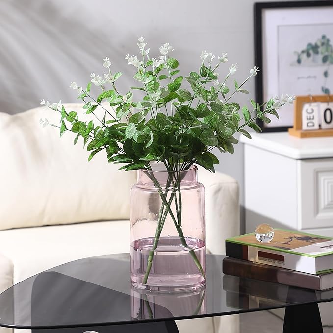 Large Glass Vase, 9 Inch Flower Vase, Glass Flower Vase for Bouquet, Wide Mouth Vase for Flowers, Pink Tall Vases, Large Vases for Home, Wedding, Living Room, Office Decor