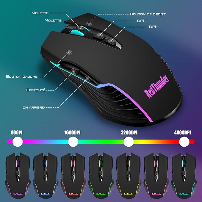 RedThunder K10 Wireless Gaming Keyboard and Mouse Combo, RGB Backlight Rechargeable 3800mAh Battery, 26-Key Anti-ghosting Keyboard + 7D 3200DPI Mice for PC Gamer