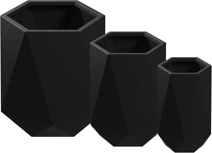 Beuta Large Planters for Outdoor Plants - Set of 3, 15.5/18/20 Inches Outdoor Planters for Porch - Tall Planter for Outdoor & Indoor Plants | Large Indoor Plant Pot- USA Made - Black