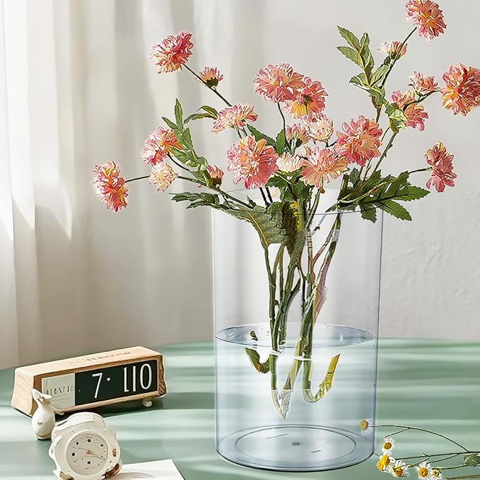 Acrylic Vase for Centerpieces, 7.9" x11.8" Clear Wide Mouth Flower Vase Cylinder Vases Round Plastic Vases for Home, Wedding Party, Decor, Flowers