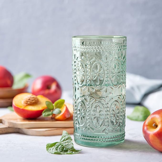 abrwyy Green Drinking Glasses Set of 4, Vintage Drinking Glasses, Colored Glassware Drinking, Highball Beverage Glasses Cup, Vintage Glassware Set for Water, Juice, Cocktail, Coffee