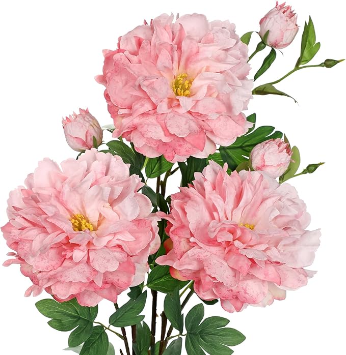 3Pcs Pink Peonies Artificial Flowers 27.5" Fake Flower Silk Flowers with Long Stem Floral Arrangements Bouquets Faux Peony Flowers for DIY Wedding Party Centerpieces Decor Home Office Decoration