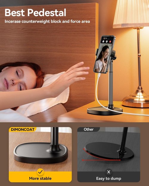DIMONCOAT Adjustable Phone Stand - Aluminum Alloy Desk Holder for iPhone 17/16/15 Pro Max | Retractable Design