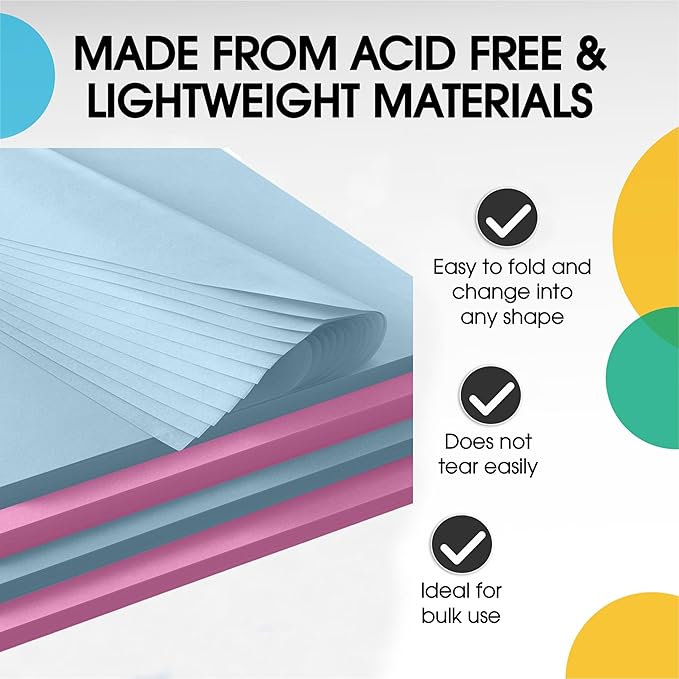 Party Solids Pink & Blue Tissue Paper for Gift Bags - 15" X 20" Bulk Tissue Paper Pink & Blue 480 Sheets - 10lb Newsprint for Packing, Birthday Gift Box Filler, Packing Supplies for Moving Supplies
