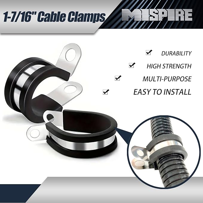 1-7/16 Inch Rubber Cable Clamps 25 PCS, 304 Stainless Steel Hose Pipe Clamps, Automotive Wire Rubber Insulated Clamps, Metal Clamps for Tube, Pipe and Wire Cord Installation