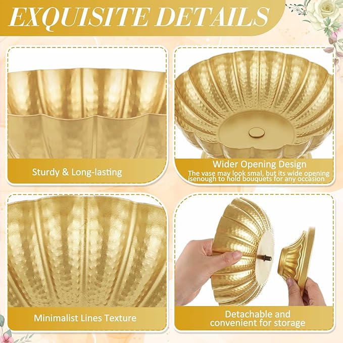 2 Pcs Metal Compote Bowl for Centerpiece Flower Holder Small Compote Vase Indoor Outdoor Flowers Fruits Plant for Christmas Wedding Home Party Decoration (Medium,Bright Gold)