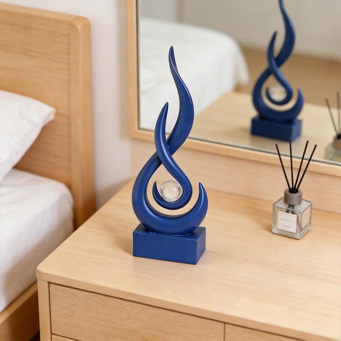 Modern Abstract Art Table Decoration,Resin Flame Statue Modern Centerpiece Ornaments for Living Room Great Gift Idea Home Decor,Collectibles (Pure Blue)