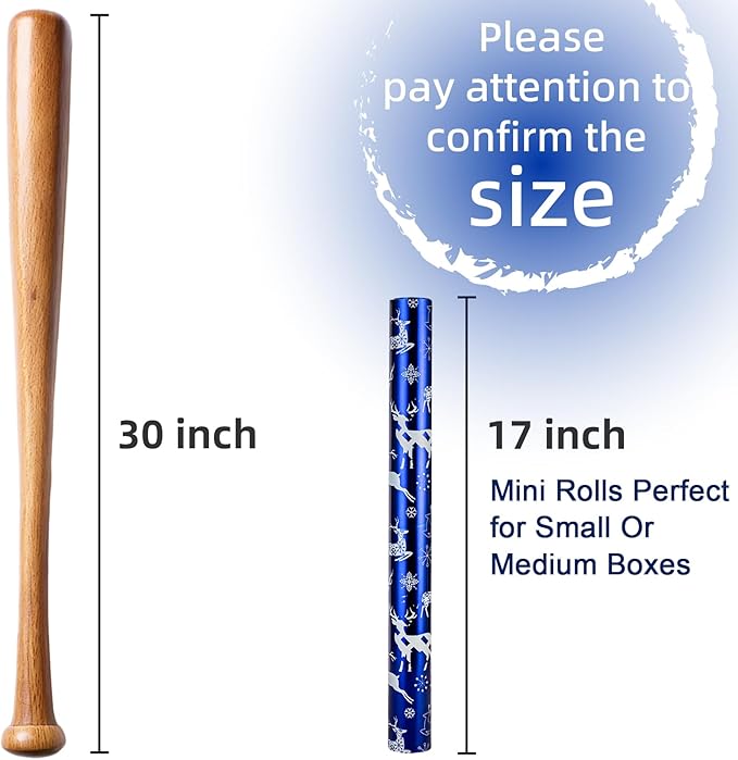 MAYPLUSS Christmas Wrapping Paper Roll - Mini Roll - 17.3 Inch X 32.8 Feet - Christmas Blue Elk Design (47.3 sq.ft.ttl)