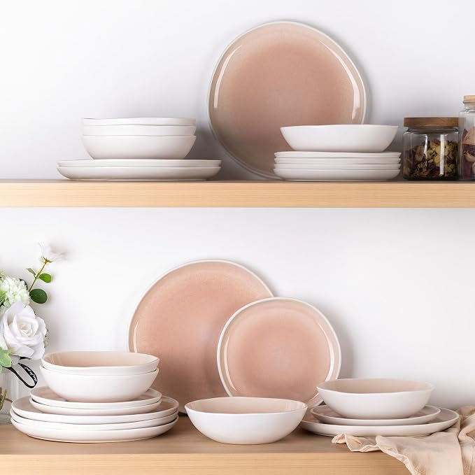 AmorArc Ceramic Dinnerware Sets,Handmade Reactive Glaze Stoneware Plates and Bowls Sets,Highly Scratch Resistant | Dishwasher & Microwave Safe Dishes Set,Service for 8 (24pc)