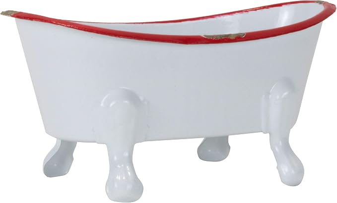 Foreside Home & Garden Red Rim White Enamel Bathtub Soap Dish