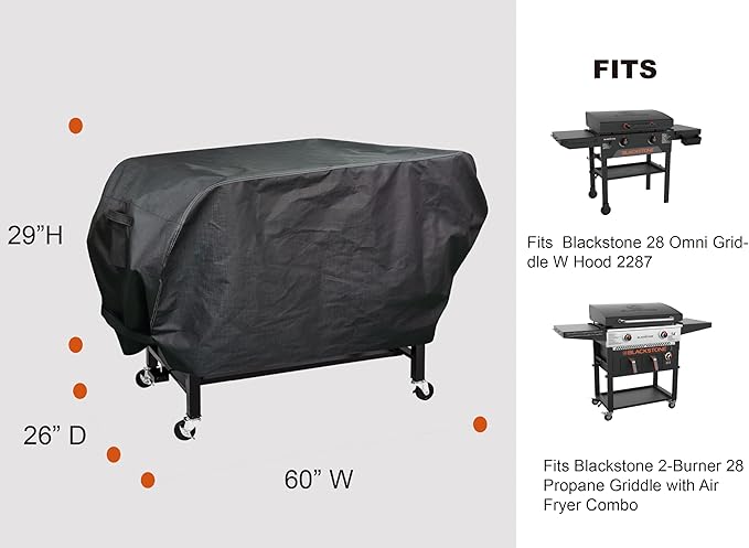 acoveritt RPET Fabric Cover for Flat Griddle Cover, Black；Fit 28" griddles with Hood Similar Blackstone 5483