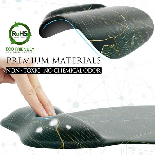 MROCO Ergonomic Mouse Pad - Gel Wrist Rest for Comfort & Pain Relief | 9.4 x 8.1 in, Green Leaves