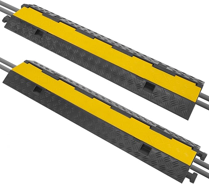 Pyle Durable Cable Ramp Protective Cover - 2,000 lbs. Heavy Duty Hose & Cable Track Protector w/ Flip-open Top Cover & 2-Ch. Groove Design, Cable Concealer for Outdoor/Indoor Use, 2 Pack - PCBLCO26X2