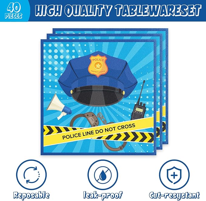 40Pcs Police Birthday Party Decorations Blue Disposable Birthday Plates and Napkins Set Supplies for Police Party Favors Police Party Decorations