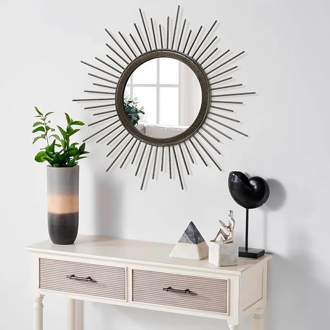 Sunburst Spoked Large Wall Mirror Boho Home Circle Art Mirror Modern Metal Mirror for Wall Decorative Bathroom Bedroom Vanity Hallway Balcony Living Room Entryway 20"