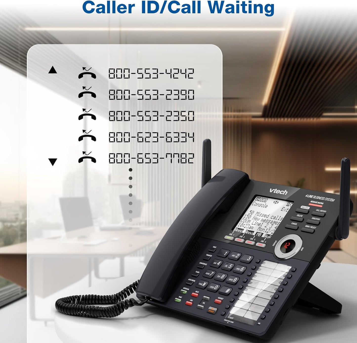 VTech AM18447 4-Line Small Business Phone System - Expandable to 10 Stations, Digital Answering Machine & Intercom, Black