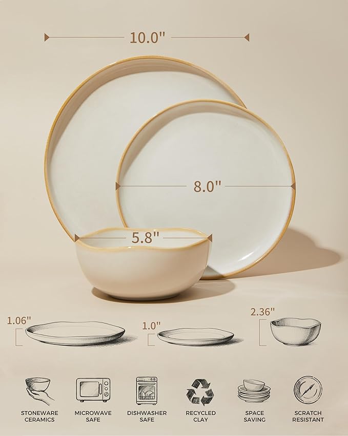 Pokini Large Holiday Dinnerware Sets for 8, Ceramic Plates and Bowls Set, Kitchen Dish Set, Microwave & Dishwasher Safe Dishware, Perfect for Christmas & Thanksgiving, Yellow White