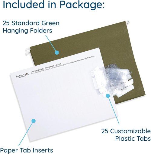 Blue Summit Supplies Hanging File Folders - Reinforced Letter Size, Green | 25 Pack for Organized Filing