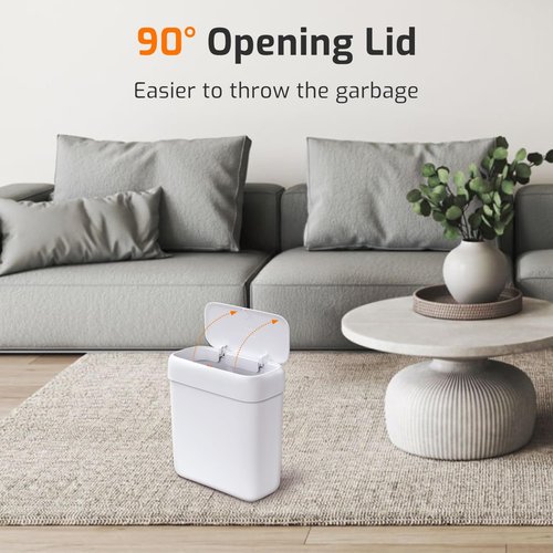MOPALL Small Bathroom Trash Can - 2.6 Gallon Slim Plastic Waste Bin with Pop-Up Lid | Dog-Proof Design, White